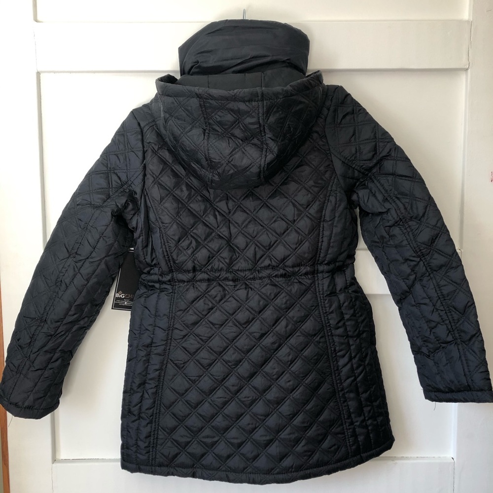 New Hooded Black Quilted Coat jacket small - Picture 3 of 4